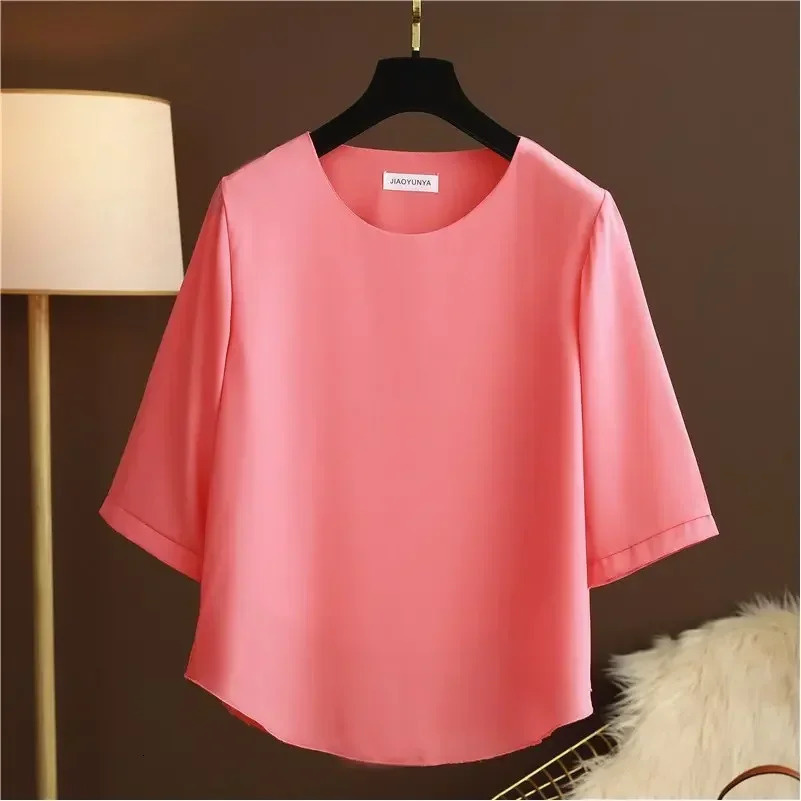 Moyisu Arrival Plus-size Seven-point Sleeved Summer Plus Size Womens Blouse Western Style Short Sleeved Chiffon Shirt 250514