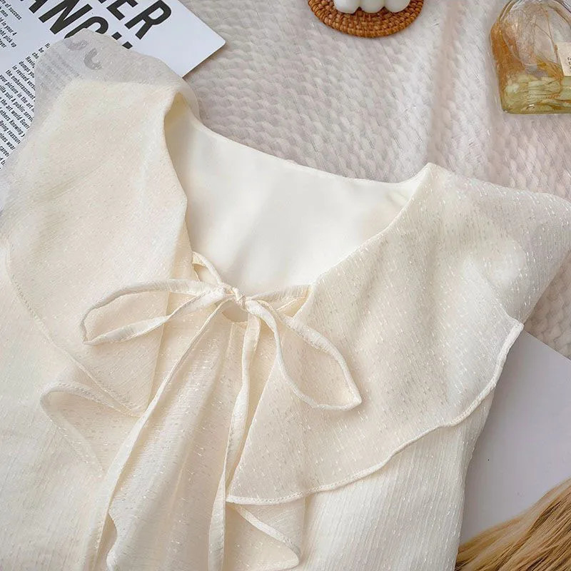 Lucyever Casual Ruffles VNeck Shirt Women AllMatch Loose Bow Patchwork Blouse Ladies Spring Summer Long Sleeve Shirts 250515