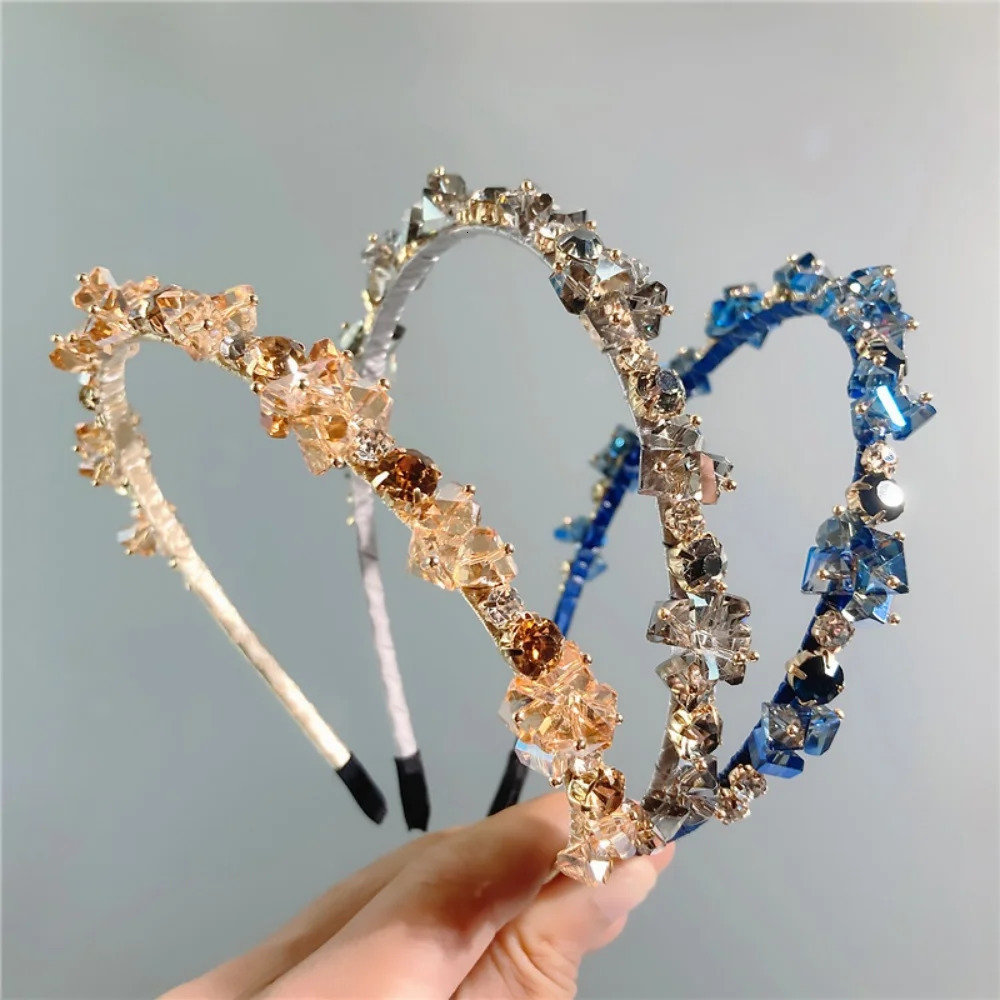 Fashion Crystal Bezel Headwear Women Headband Girls Vintage Hair Bands Hairband Hoop for Wedding Party Hair Jewelry Accessories 250509