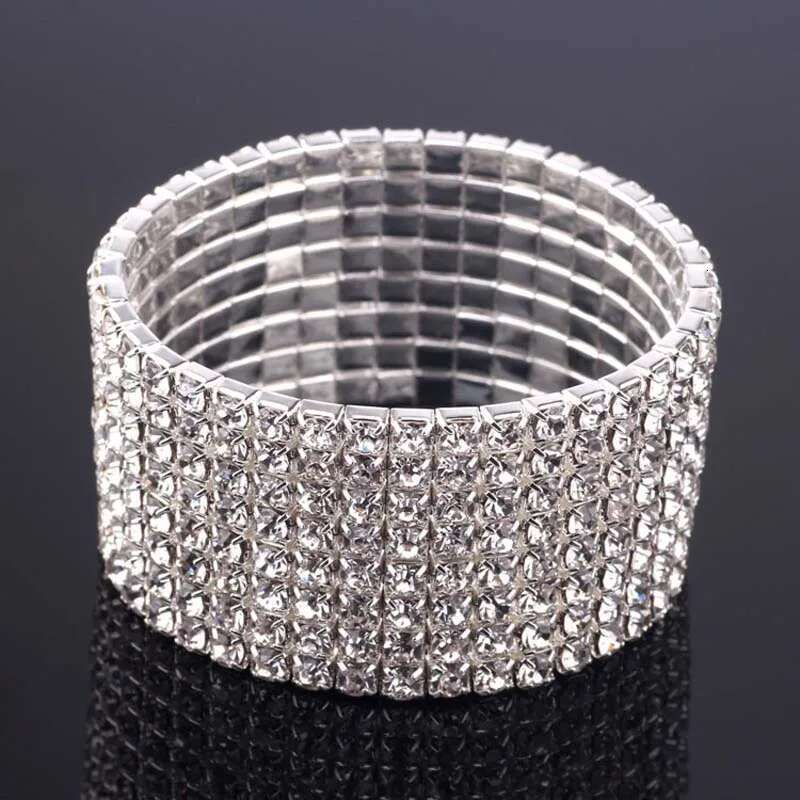 BLIJERY Shiny Crystal For Women Gifts Sier Color Rhinestone Stretchy Bracelets & Bangles Female Wedding Prom Jewelry