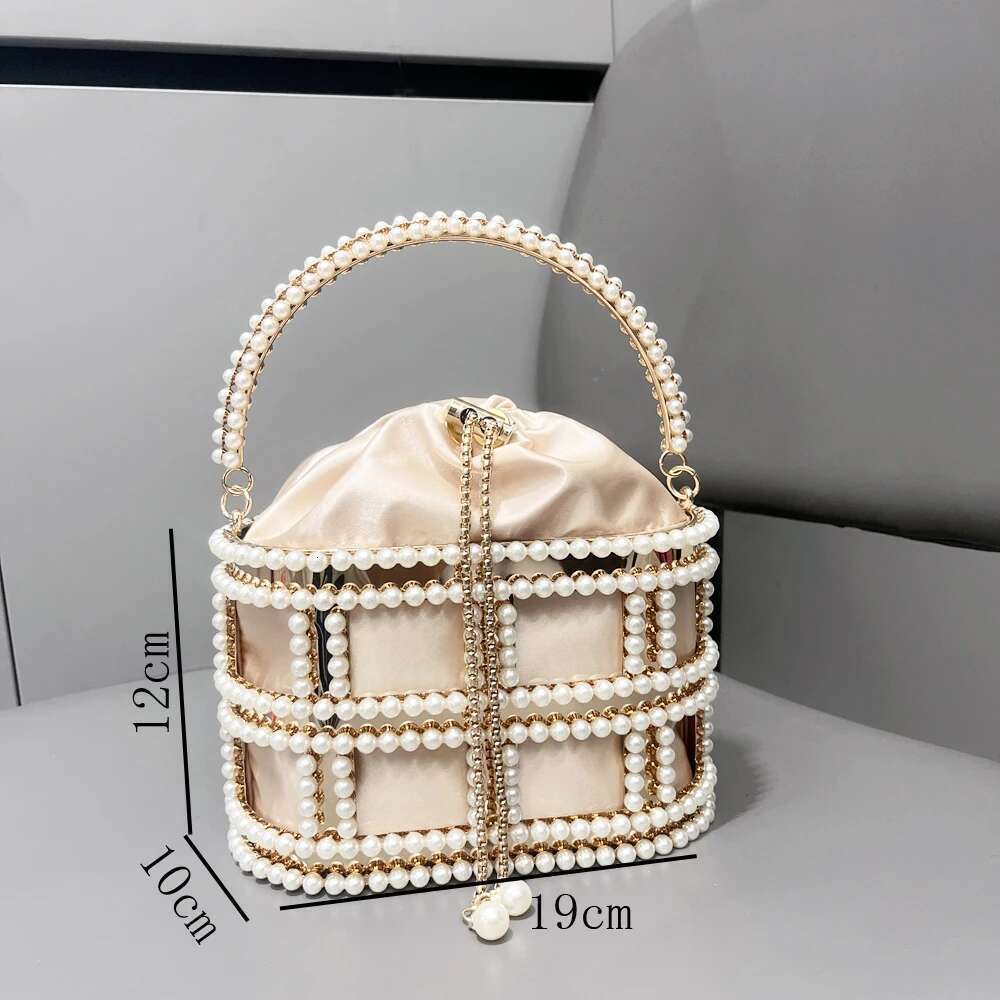 Handle Evening Clutch Bag Purses And Handbag Designer Shoulder Shiny Crystal Clutch Purse Pearl Decoration Bucket Bag