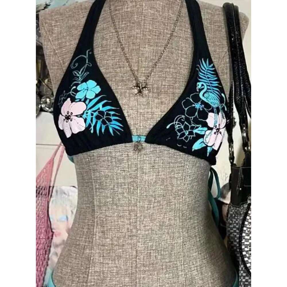 UETEEY 2025 New Summer Swimwear Bikinis Sexy Print Laced Up Backless 2 Piece Set Women Split Swimsuit Beach Bikini