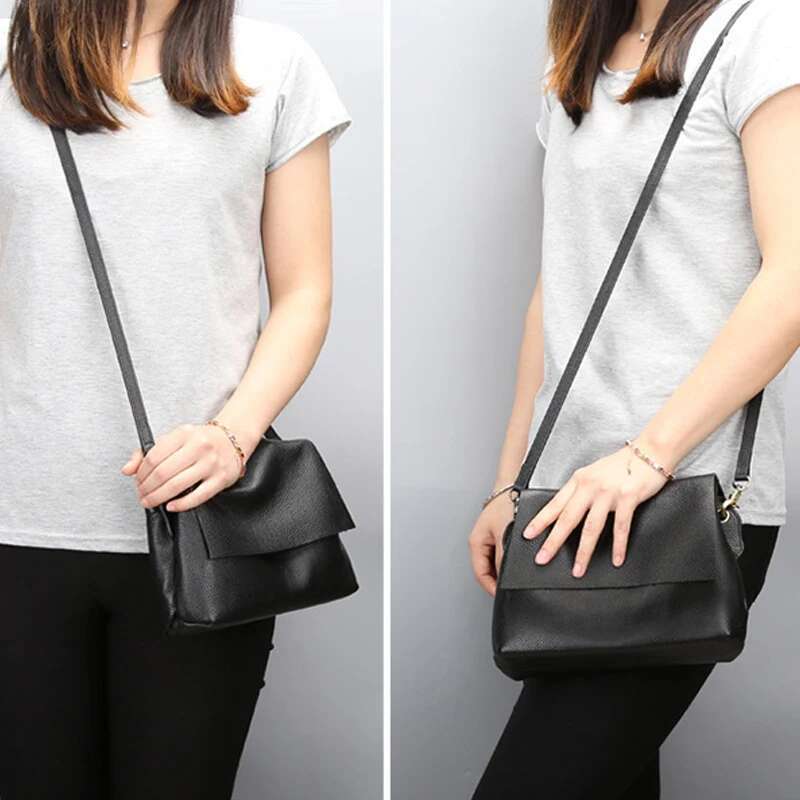 Genuine Female Real Cowhide Leather Crossbody Handbag Casual Messenger Bags Solid Large Capacity Shoulder Bag