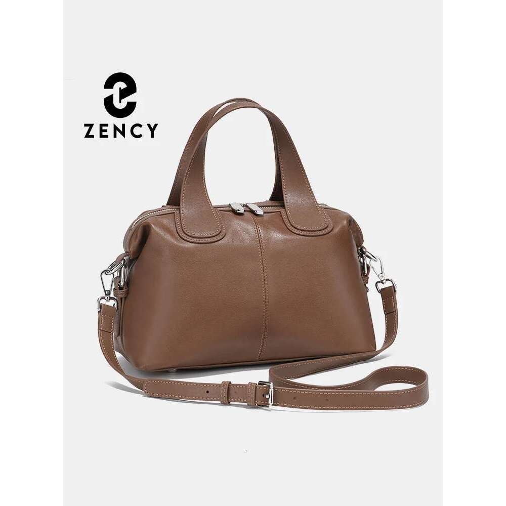Zency Simple Solid Color Real Cowhide Shoulder Crossbody Bags Genuine Leather Women Handbag Casual Tote Vintage Coffee Bag 2025