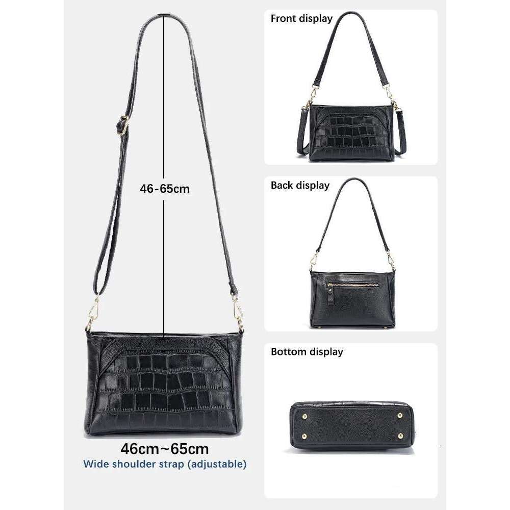 Zency Women's Cowhide Leather Shoulder Large Capacity Handbag With Stone Rose Flower Alligator Pattern Vintage Crossbody Bag