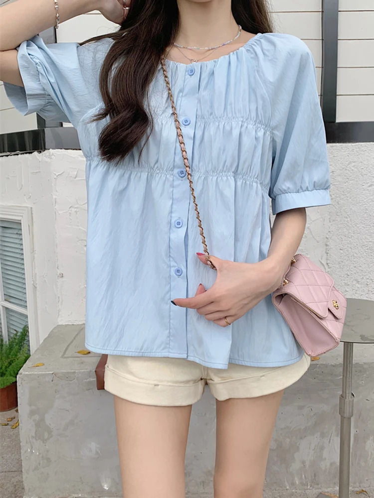 L4XL Plus Size Chiffon Blouse Women Summer Short Sleeve Slim Waist Large Loose Tops Casual Lady Top Femme 250515