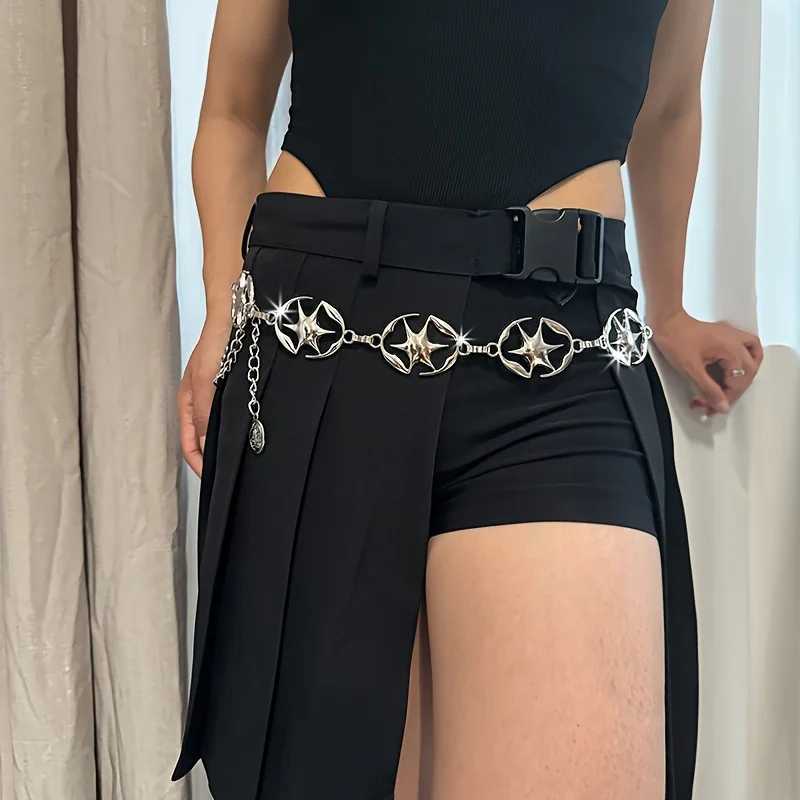 New silver womens waist chain belt Y2K punk jeans pants metal dress belt womens waist chain Y250515
