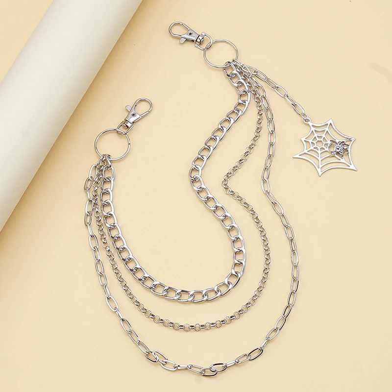Fashion Punk Metal Pants Chain Hip Hop Waist Chain Spider Web Pendant Jeans Chain For Men Women Accessories Gifts Y250515