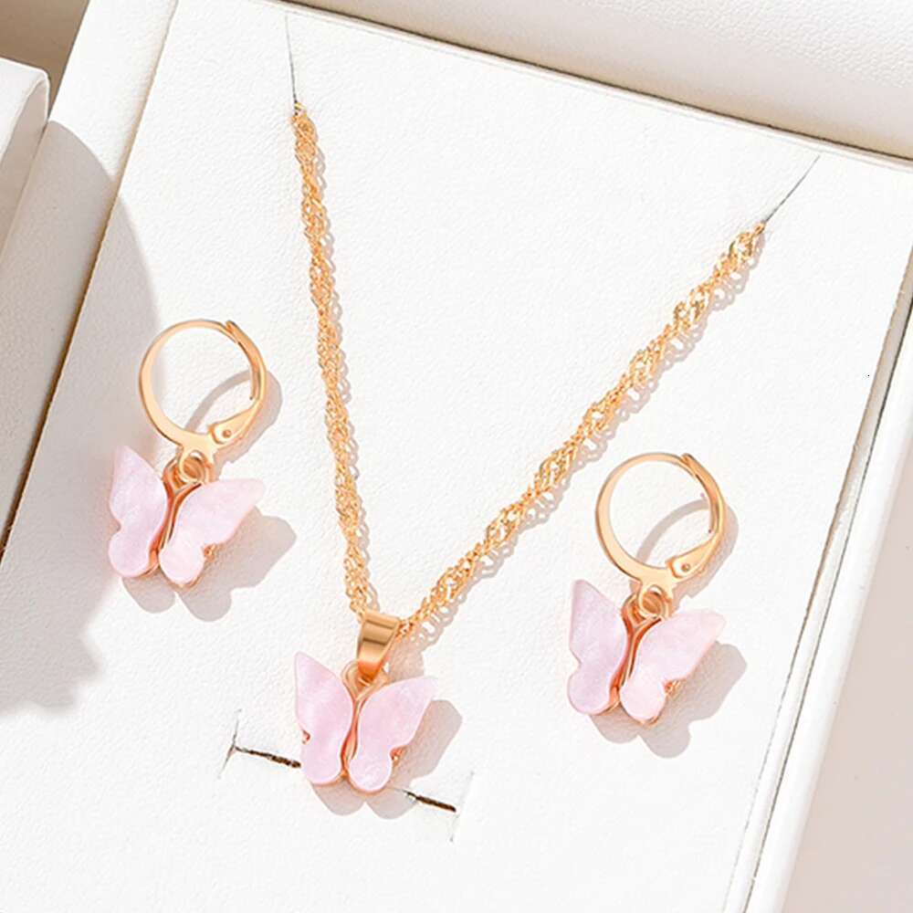 4 Piece Women Fashion Versatile Personalized Butterfly Pendant Forest Earrings Collar Chain Super Immortal Style Earring Set