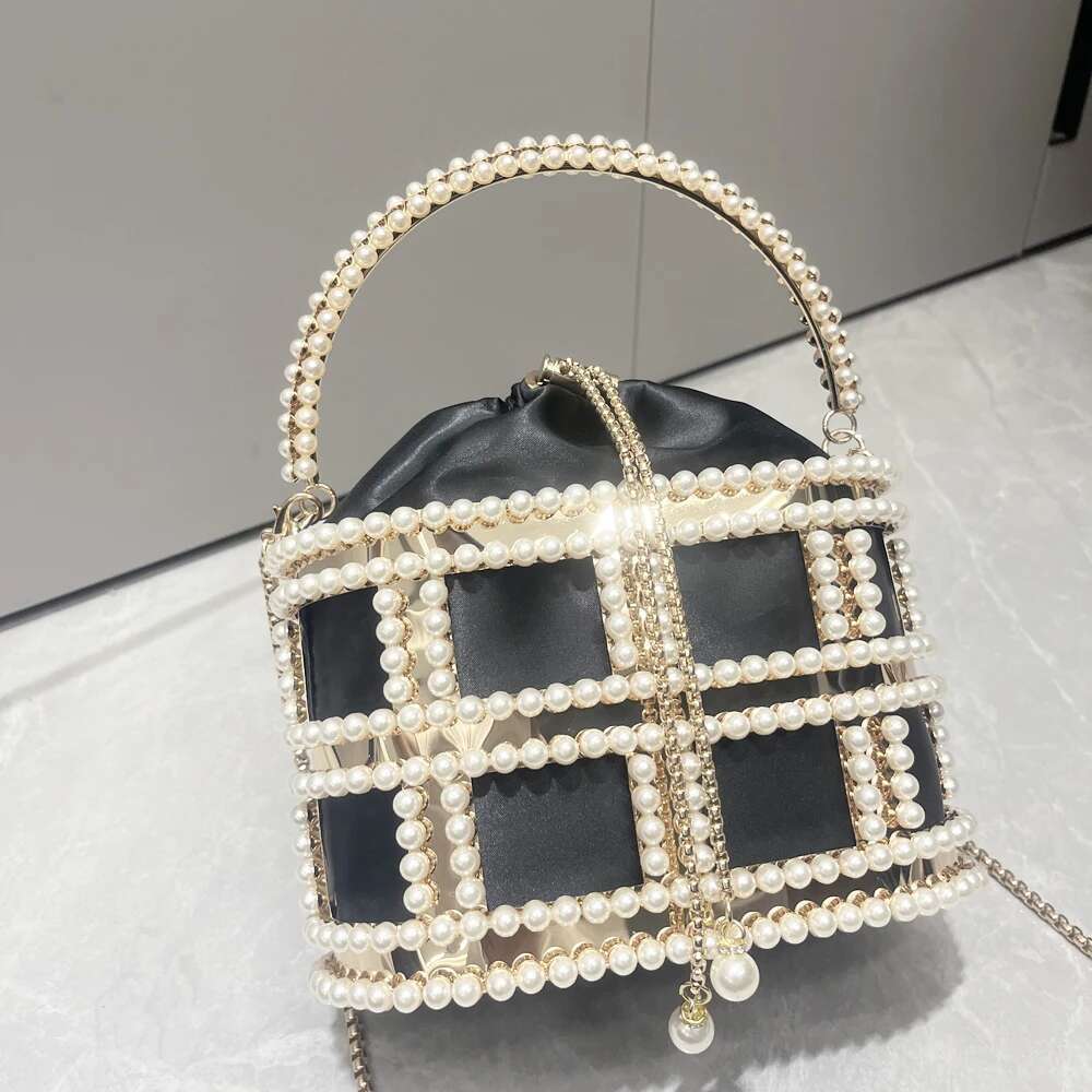 Handle Evening Clutch Bag Purses And Handbag Designer Shoulder Shiny Crystal Clutch Purse Pearl Decoration Bucket Bag
