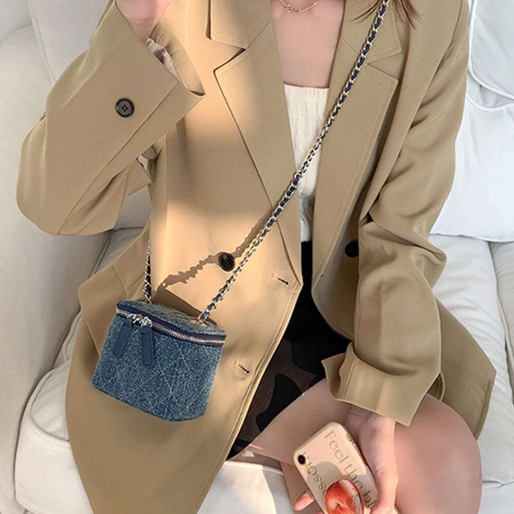 Mini Denim Crossbody Bags for Women 2023 Lingge Chains Shoulder Fashion Brands Box Bag Lipstick Coins Purses and Handbags