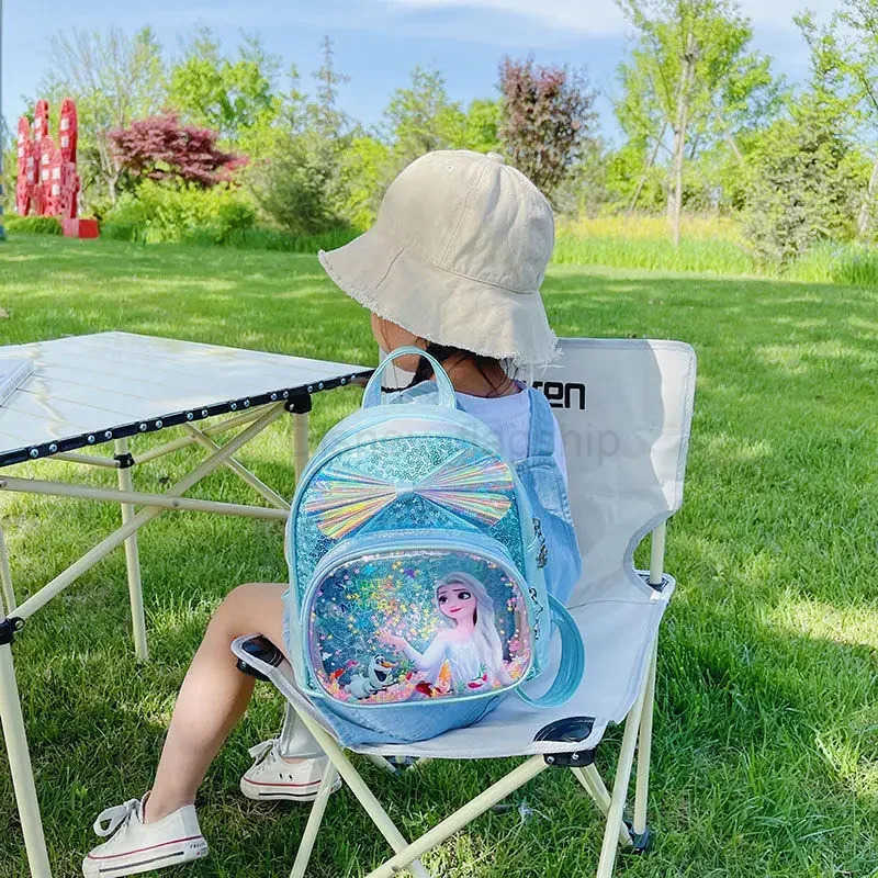 Disney Sequins Frozen Elsa Anna Backpack Fashion Glitter School Book Bag Girls Kawaii PU Leather Travel Backpack Christmas GiftsXJ250515
