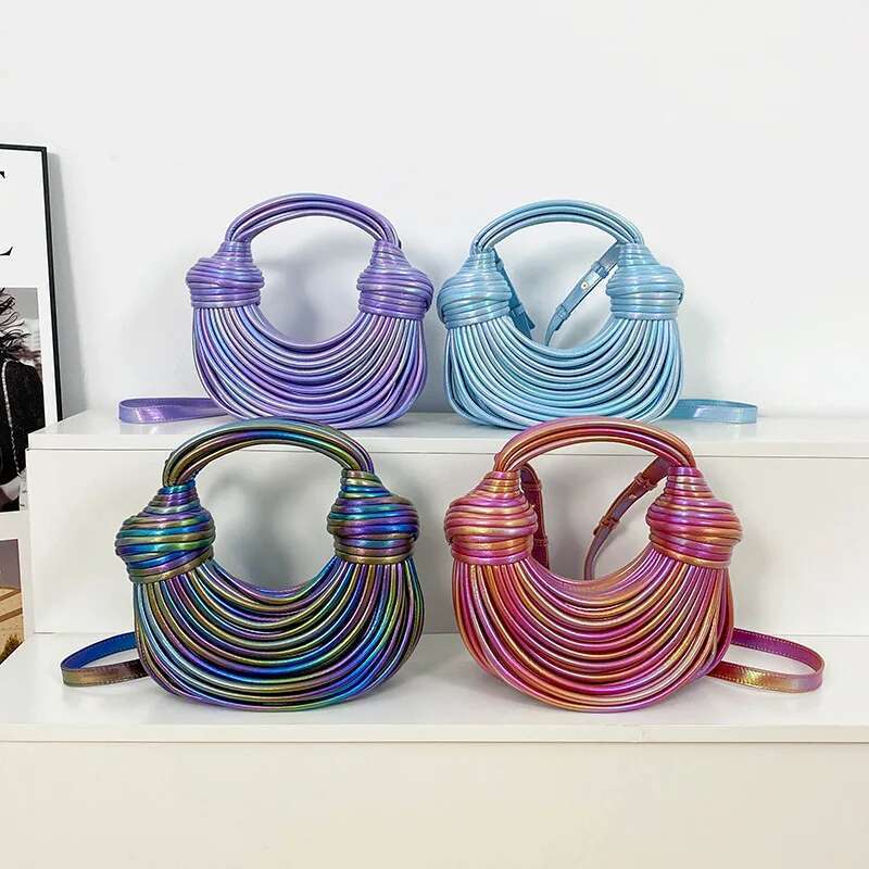 Handbags For Women Designer Handwoven Noodle Bags Rope Knotted Pulled Hobo Evening Purses Clutch Bag For Banquet Party