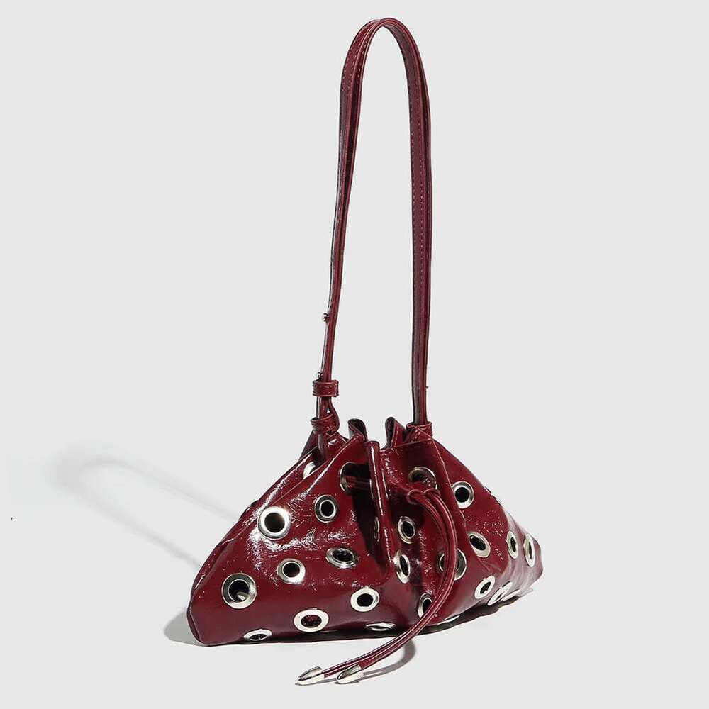 Women Metal Stud Y2k Shoulder Large Capacity Retro Hollow Drawstring Crossbody Bag Shopping Vacation Handbag