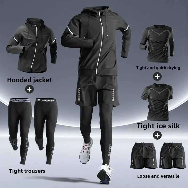 Sports Suits Mens Fitness Clothes Night Running Autumn Tight-fitting Quick-drying Clothes Cycling Training Clothes Equipment W250515