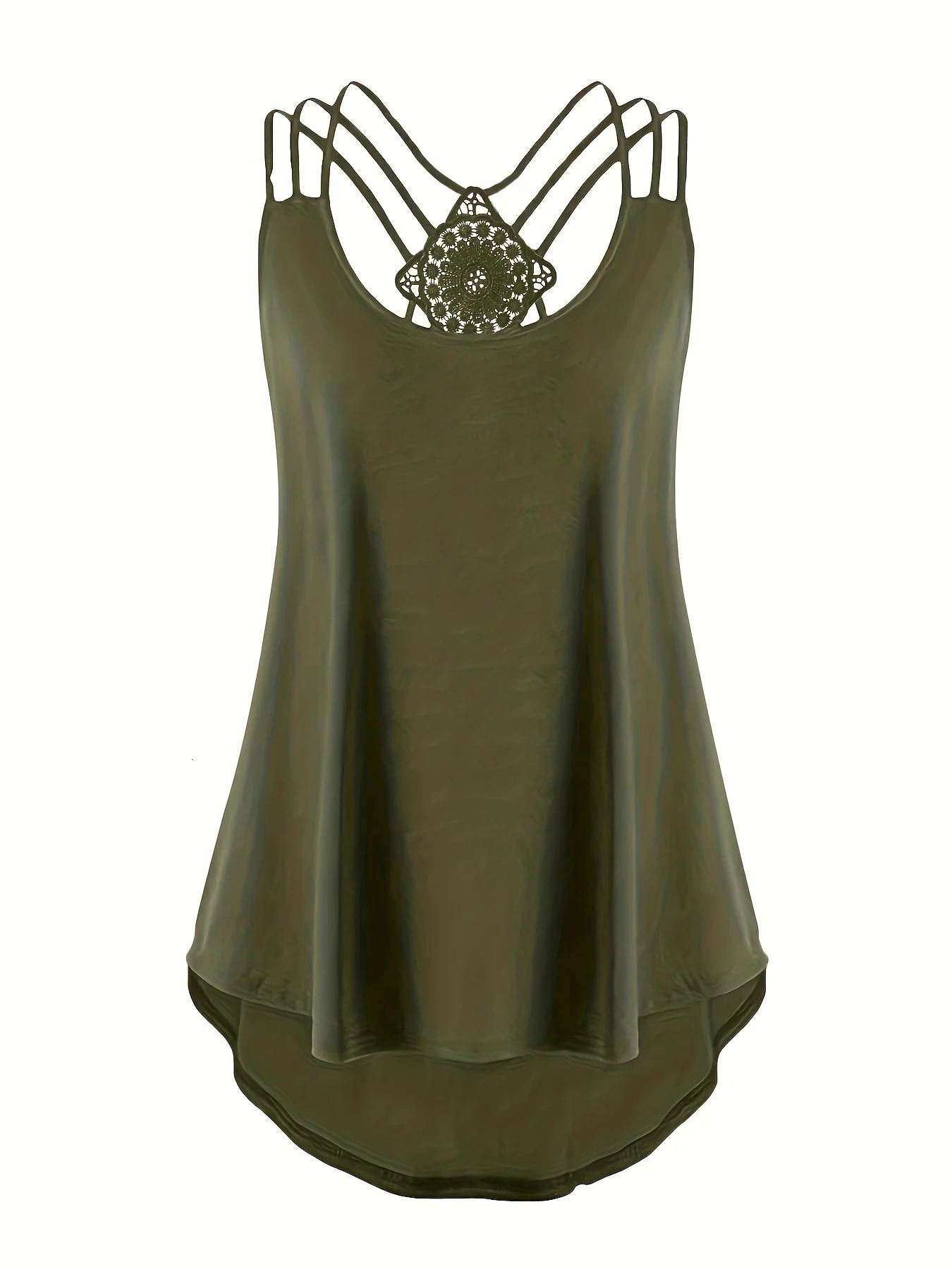 Plus Size Summer Fashion Solid Color Suspender Criss Cross Cami Tank Womens Oversized Slight Stretch Backless Casual Top 250515