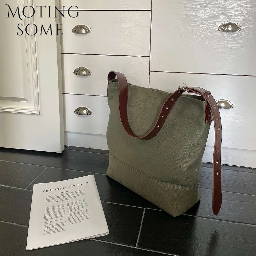 Motingsome Spring Series High Quality Canvas Tote Bag Retro Design Shoulder Handbag Large Capacity Casual Daily Bucket 2025 New