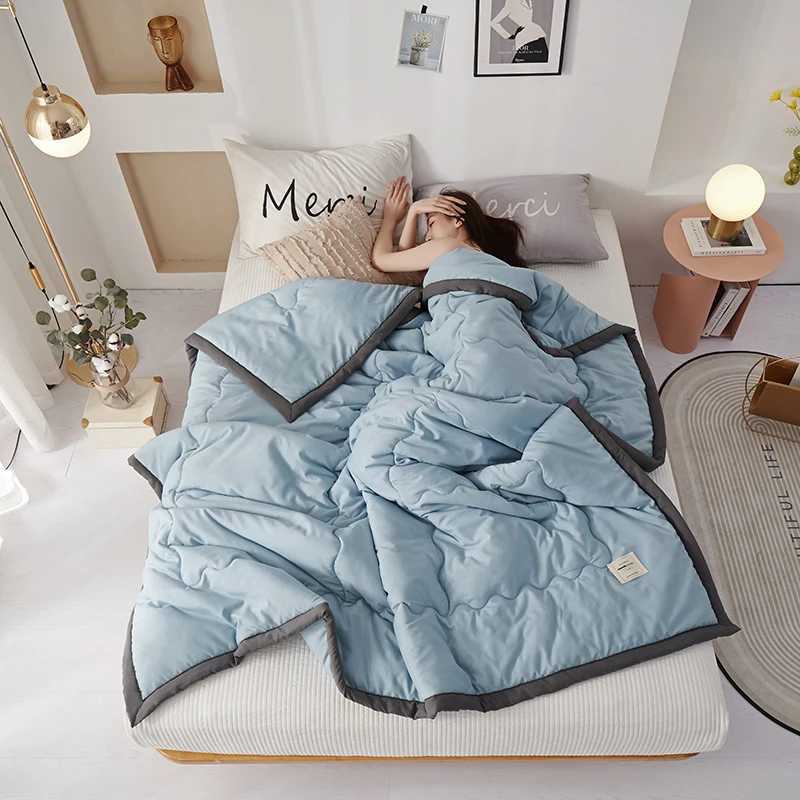 Spring Summer Air Conditioning Quilt Washed Cotton Throw Blanket Quilting Thin Comforter Cooling Duvet Quilted Quilt Solid Color M250515