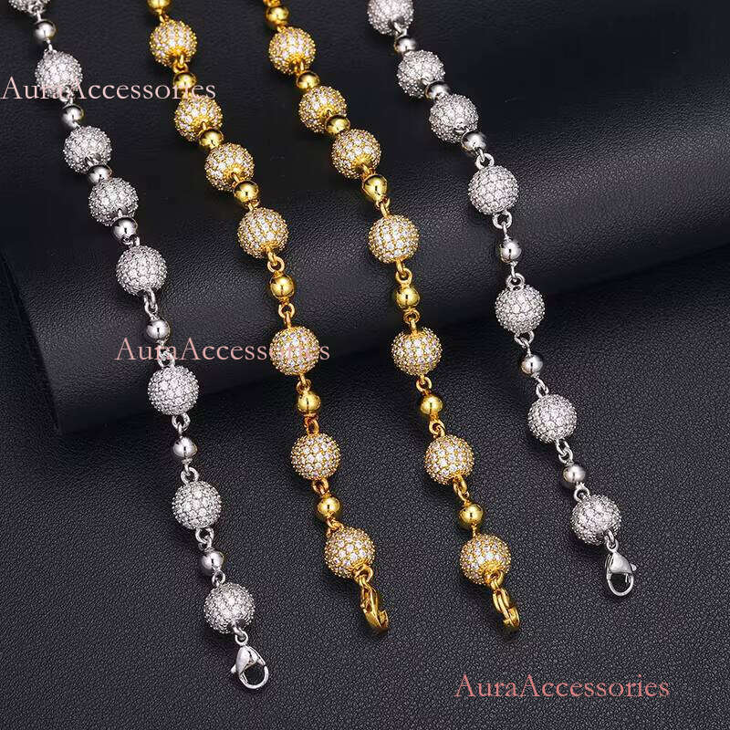 New Design Chaine Au Cou 10mm Iced Out Bead Chain Necklace Gold Plated Brass AAAAA CZ Dia Wholesale Fashion Jewelry
