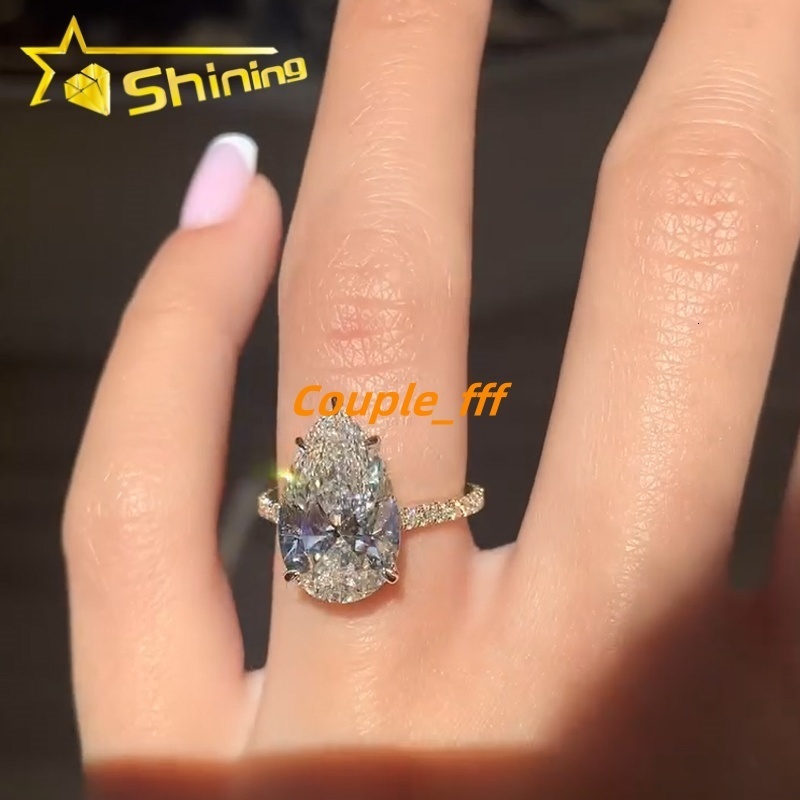 CVD/HPHT Lab Diamonds Solitair Plain Band Custom Luxury 14K Real Gold Pear Cut Moissanite Diamonds Wedding/Engagement Rings