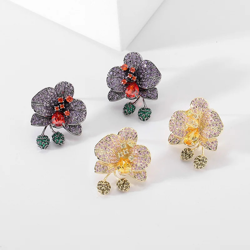 FXLRY Fashion Cubic Zirconia Yellow/ Purple Flower Stud Earring for Women Wedding Jewelry 250515