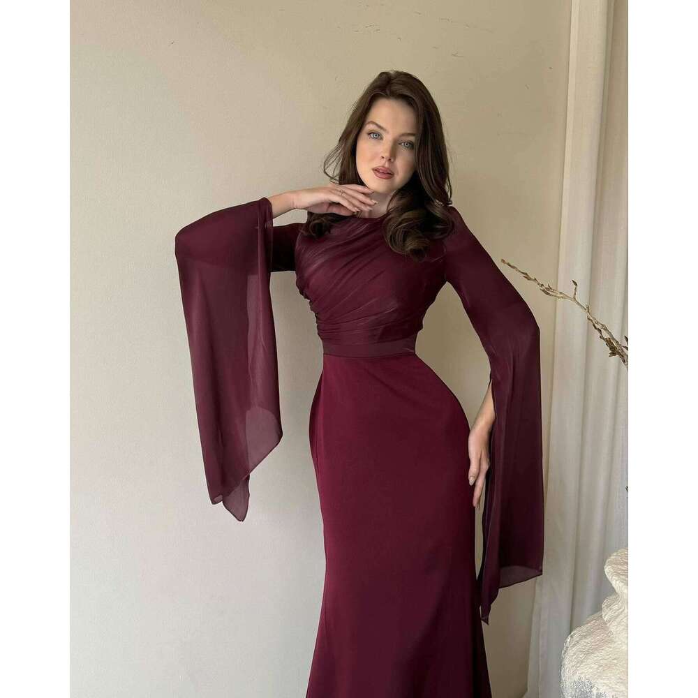 White Dress Maxi Dress 2025 Autumn Round Neck Bat Sleeve Dress, Slim Fit, Light Luxury, Sexy Dress For Women KQ