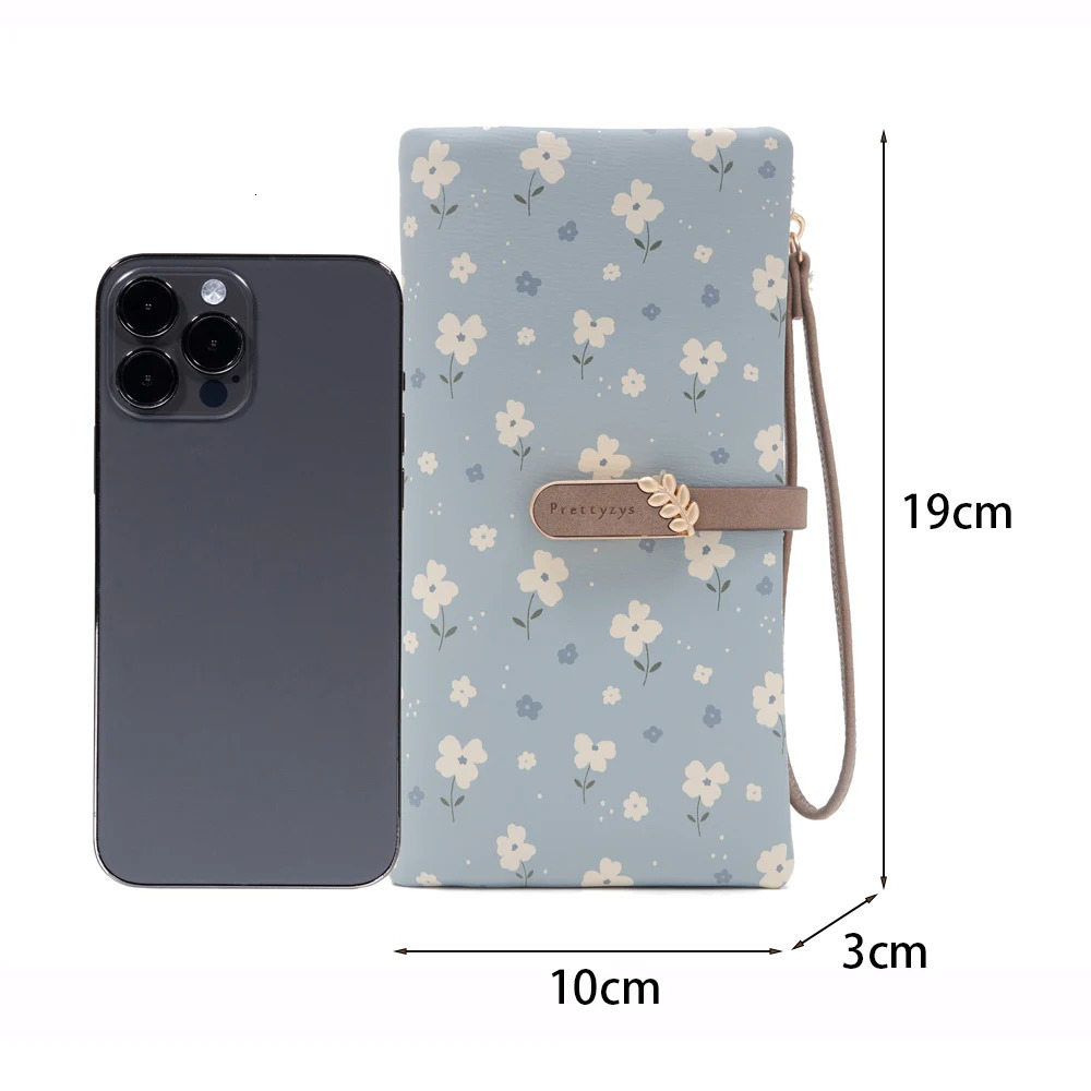Women Long Wallet Cute Leaf Flower Pattern Zipper Coin Purse Ladies ID Credit Card Holder PU Small Clutch Money Bag 250514