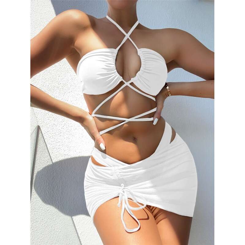 Mingyi's European and American sexy multi-color split solid color three piece set bikini women's swimsuit 2025 new casual versatile fashion 