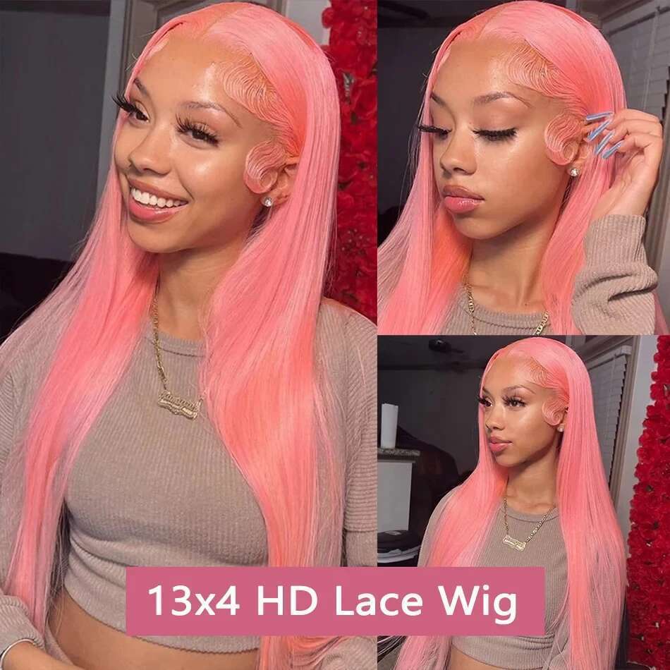 Bone Straight 13x4 13x6 Hd Frontal Light Pink Front Wig Human Hair 100% For Women Transparent Lace Colored Wigs Brazilian