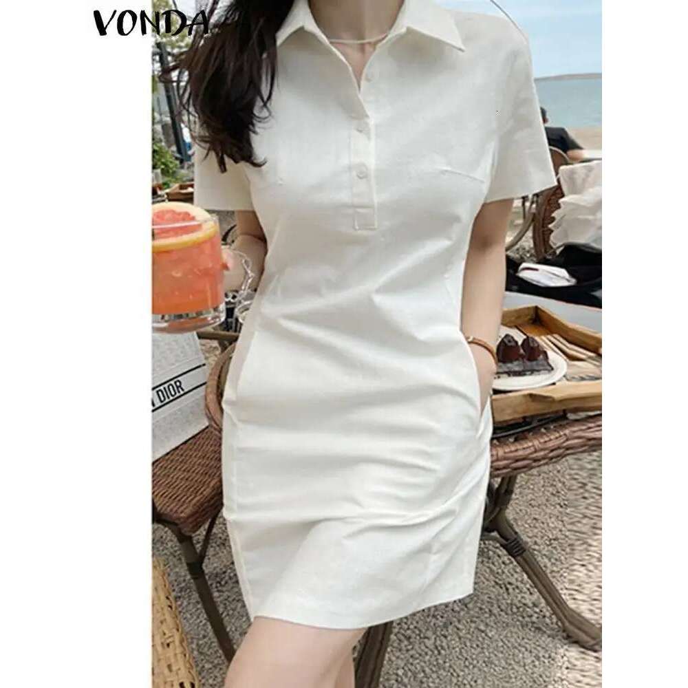 VONDA 2024 Summer Mini Dress Elegant Women Sexy Sleeve Solid Color Party Short Sundress Casual Beach Vestidos Robe Femme