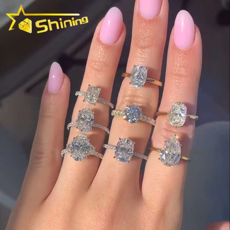 Custom CVD/HPHT Lab Diamonds Luxury 14K Real Gold 3stones Moissanite Diamonds Wedding/Engagement Rings