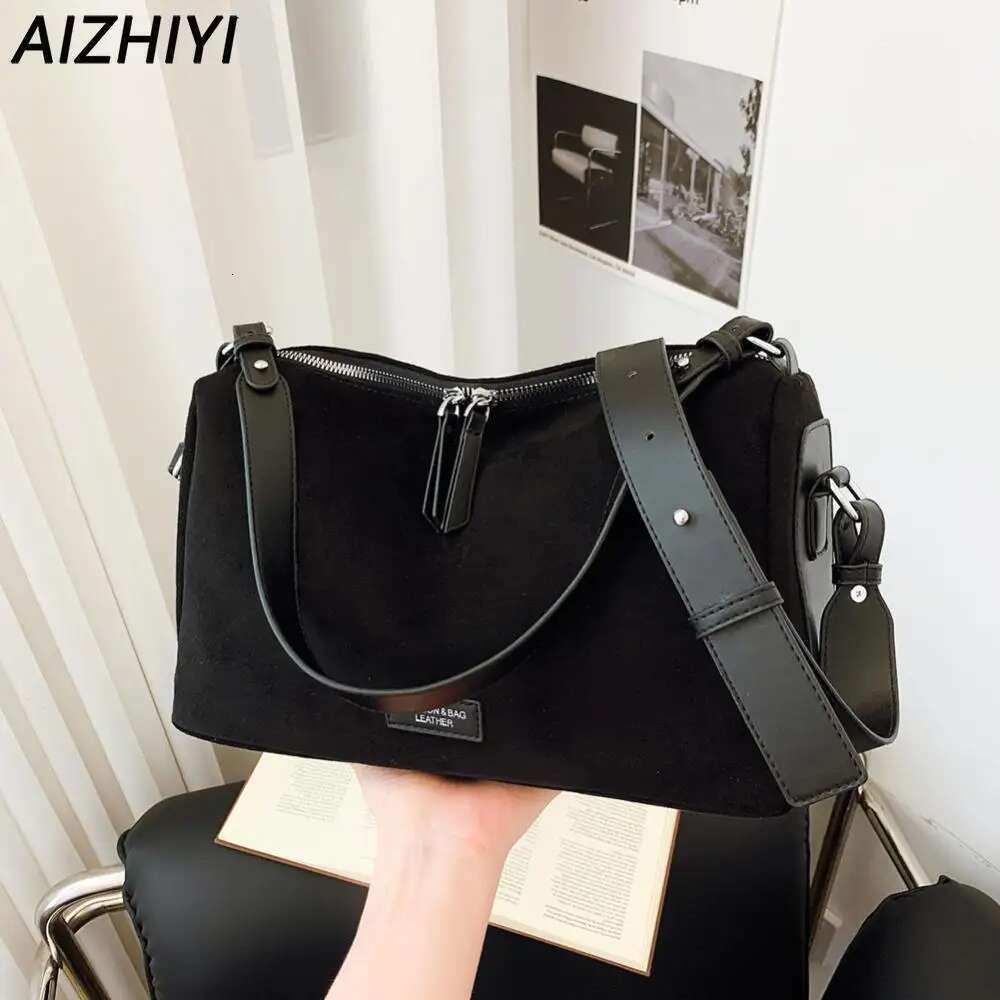 Faux Suede Shoulder Women Vintage Tote Handbag Adjustable Strap Crossbody Messenger Bags Trendy Satchel Hobo Commuter Bag