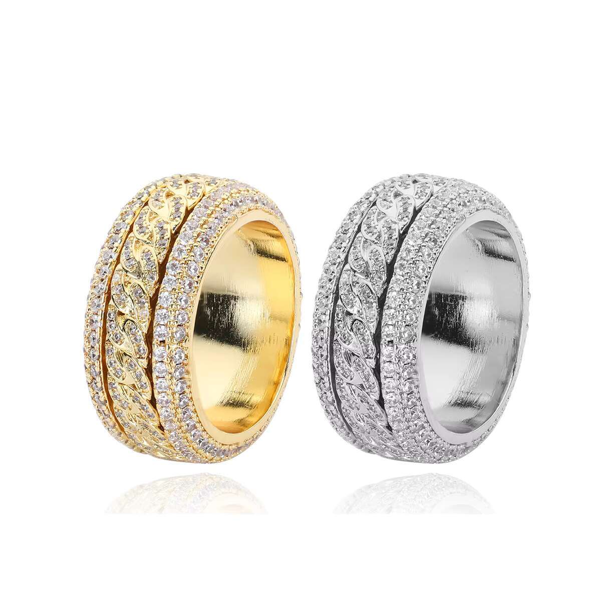 Rotatable Iced Out 11mm Spinning Cuban k Men Women Cubic Zirconia Bg Hip Hop Jewelry Promise Ring