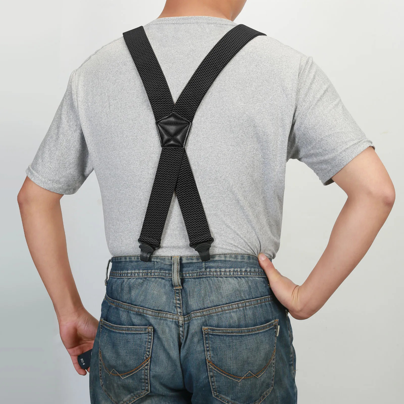 Men Suspenders Heavy Duty Work 3.8cm Wide X-Back with 4 Plastic Gripper Clasps Adjustable Elastic Trouser Pants Braces 250515