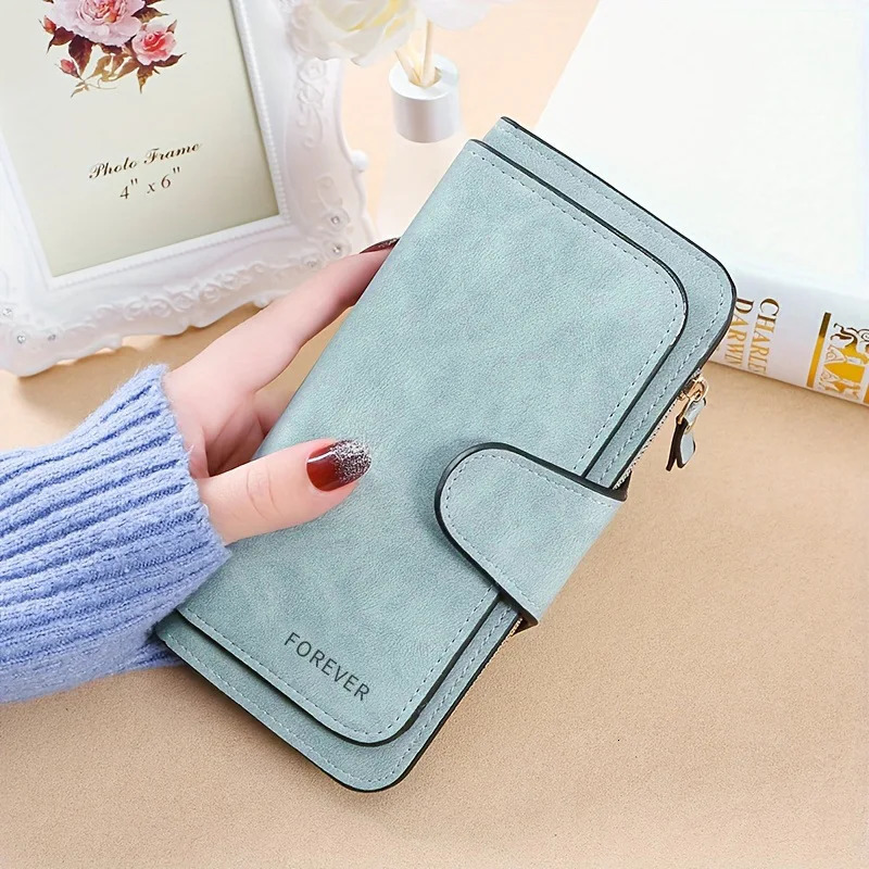 buckle womens Korean version wallet three fold fashion womens bag multi-card womens purse frosted two-tone fabric 250514