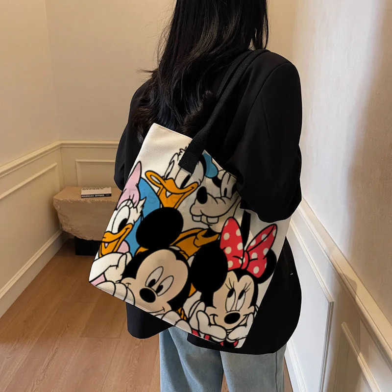 Disney New Cartoon Minnie Mickey Female Student Schoolbag Fashionable Commuting Bag Portable Large Capacity Tote Mommy BagXJ250515