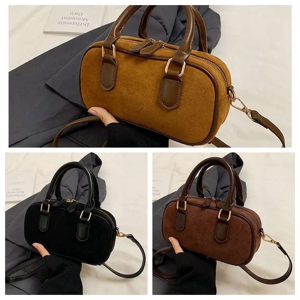 Elegant Leather PU Bowling Solid Color Handbag Small Square Large Capacity Korean Style Boston Bag Travel