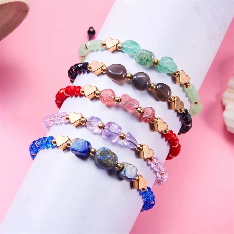 Natural Stone Love Heart Pendant Charm For Women Fashion Handmade Braid Adjustable Bracelet Energy Healing Jewelry Gift