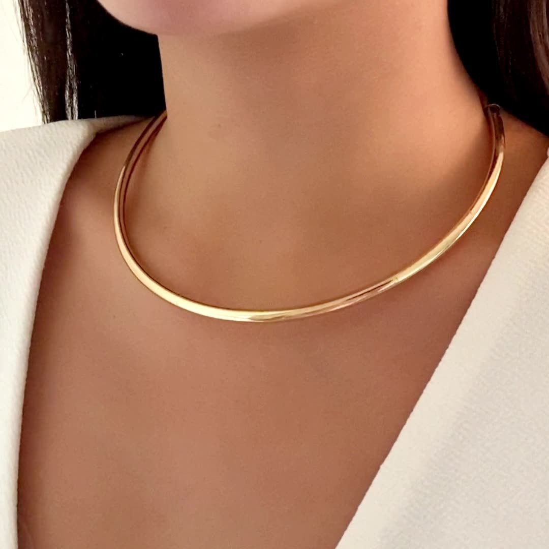 Ingemark Vintage Iron Metal Torques Choker Necklace for Women Goth Gold Color Smooth Adjustable Chain Fashion Jewelry Steampunk