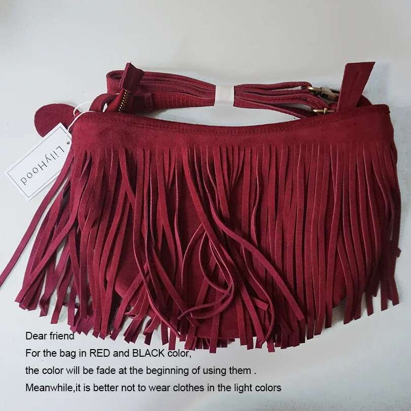 Women Genuine Leather Suede Fringed Shoulder Fashion Street Boho Hippie Gypsy Gothic Ibiza Soft Pouch Side Sling Bag