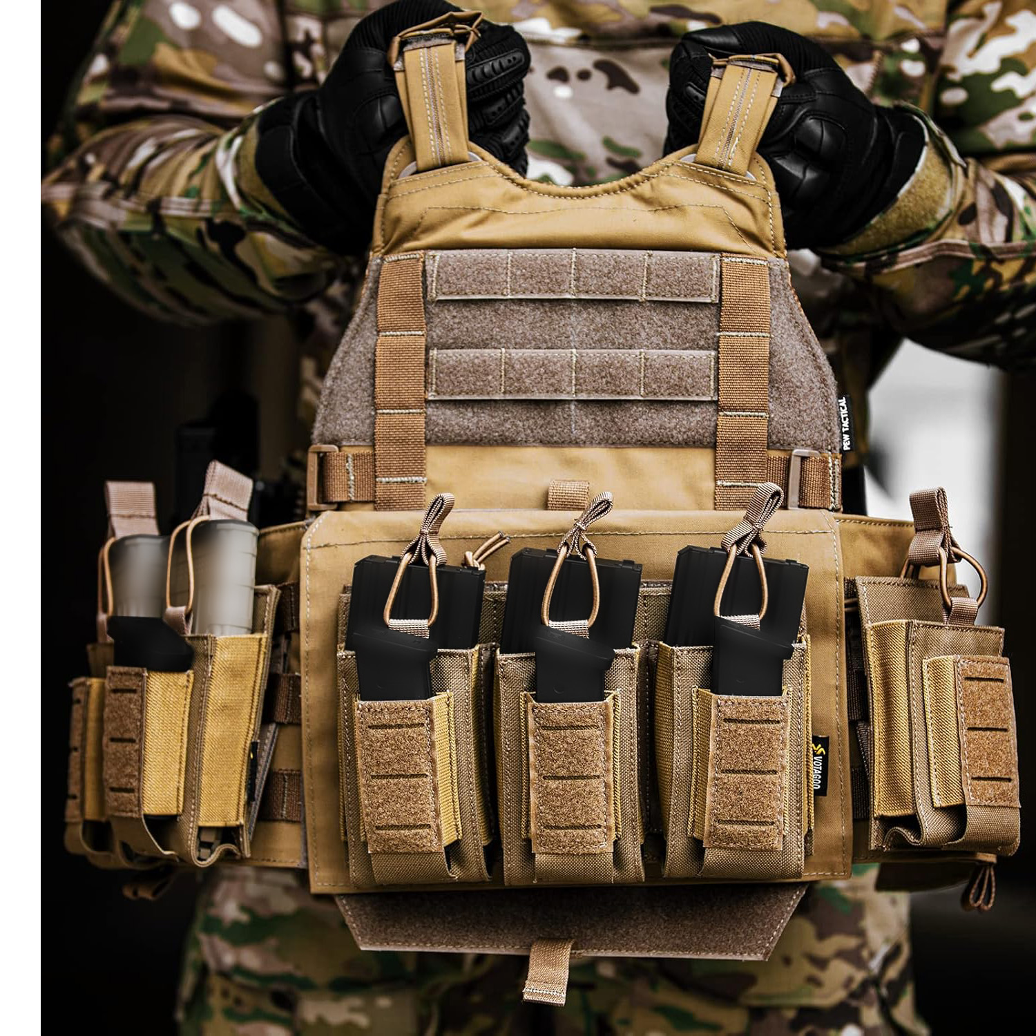VOTAGOO Molle Mag Pouch 5.56mm 9mm Open-Top Magazine Pouch Single/Double/Triple Elastic Magazine Pouch Combo for Pistol and Rifle