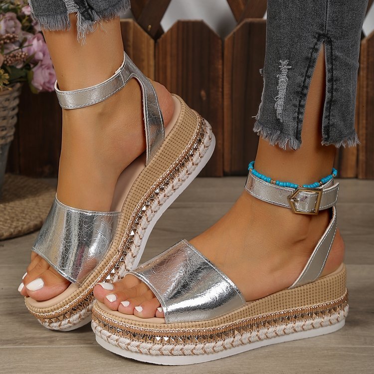 Quality Brand High Quality New Style Free Delivery Designer Bag 2025 Summer New Large Fish Mouth Buckle Slope Heel For Fashion Thick Bottom Bright Fac