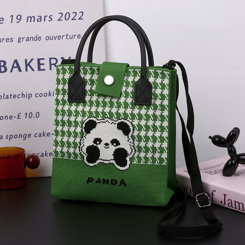 High quality casual soft rubber handle cute panda Chinese style fashionable handbag multifunctional, can be hung on a large tote bag, brand new free d