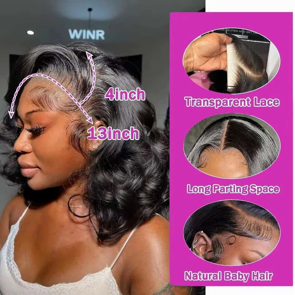Mossily 300 Density Body Wave Short Bob Human Hair 13x4 13x6 Transparent Frontal 5x5 Hd Lace closure Wig PrePlucked
