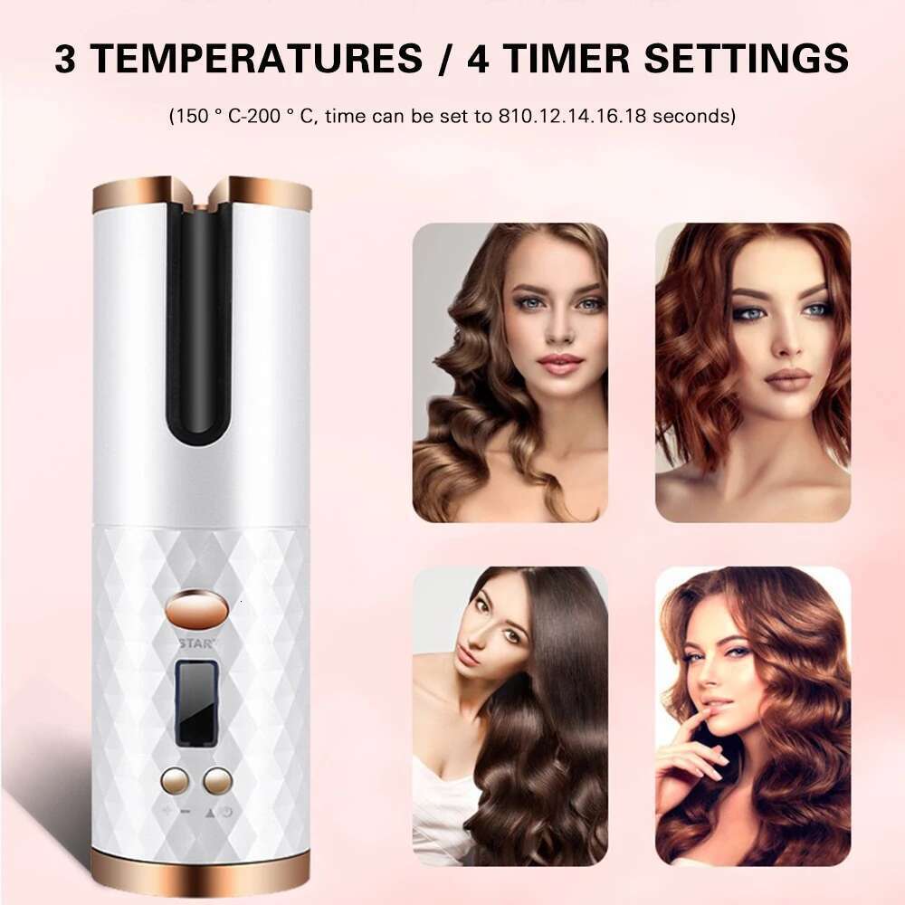 Smart Wireless Automatic Curler With LCD Display Portable Rechargeable Lazy Curling Iron For Home Travel Hair Styling Tool