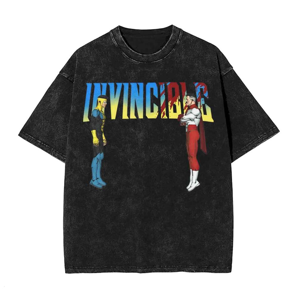 Invincible Stand off T Shirt Hip Hop Washed Short Sleeve Haruku T-Shirts Retro Men Women Streetwear Printed Tees