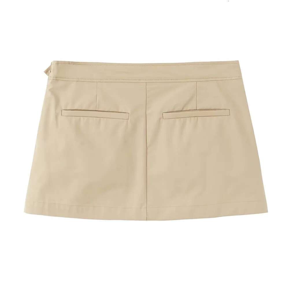 Bm&Md&Za Women's Khaki Sleeveless Vest Mini Skirt Set Button Detail Epaulets Stylish For Casual And Streetwear Looks