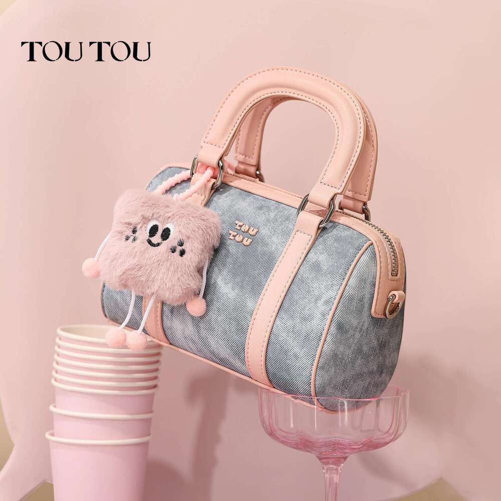 TOUTOU Women Boston For Birthday Gift Blue Cute Pendent Bowling Handbag Adjustable Long Shoulder Strap Original Designer Bag