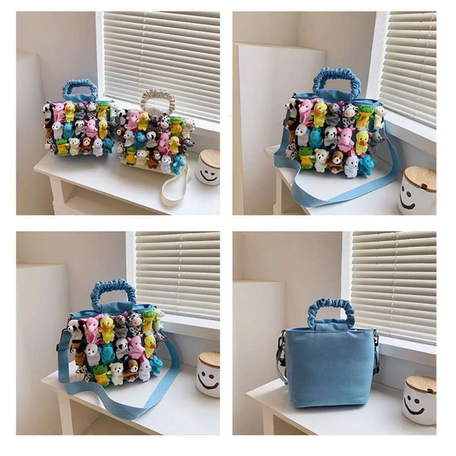 Y2k Denim Cartoon Doll Decoration Shoulder Casual Canvas Crossbody Trendy Tote Bag Fashion Design Handbag Cute Women Purses