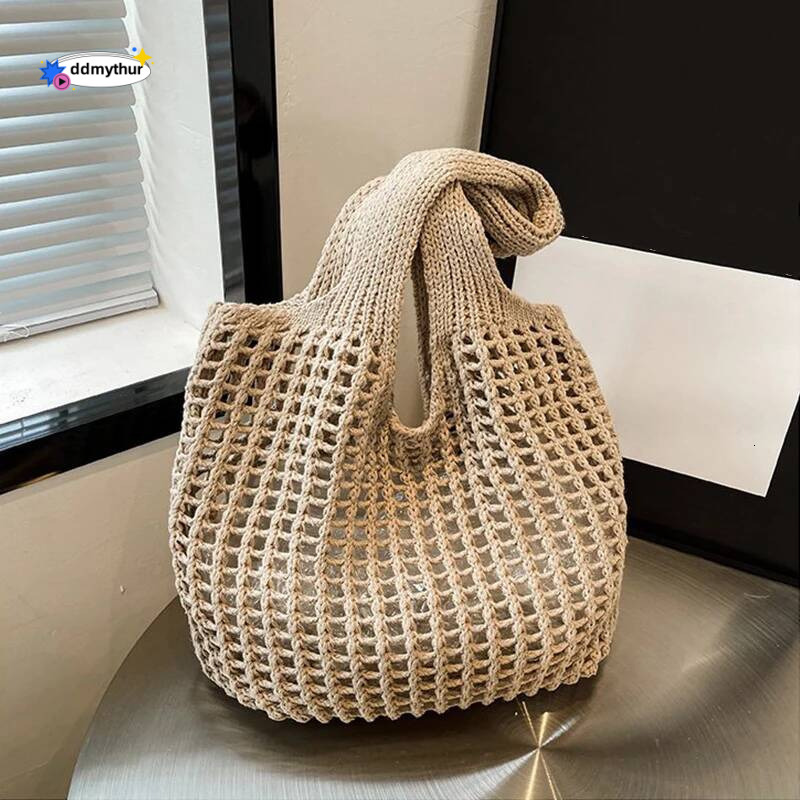 Large Capacity Knitted Hollow Shoulder Crochet Underarm Tote Casual Beach Commuting Bag for Women ddmythur